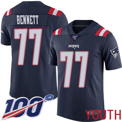 New England Patriots Football #77 100th Season Limited Navy Blue Youth Michael Bennett NFL Jersey